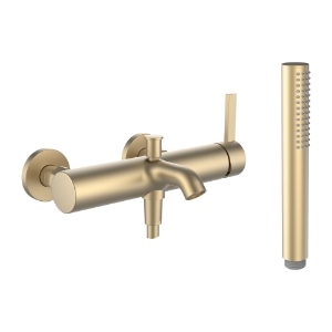 Picture of LAUFEN - KARTELL LAUFEN - Bademischer, Anschlussdistanz 153 mm, Ausladung 170 mm, mit Verschraubungen, mit Kunststoffschlauch 1800 mm, mit Handbrause TwinStick, PVD Blassgold matt, Art.Nr. :H3213370831421