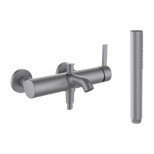 Picture of LAUFEN - KARTELL LAUFEN - Bademischer, Anschlussdistanz 153 mm, Ausladung 170 mm, mit Verschraubungen, mit Kunststoffschlauch 1800 mm, mit Handbrause TwinStick, PVD inox look, Art.Nr. :H3213370901421