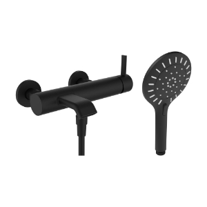 Picture of LAUFEN - MEDA - Bademischer, Anschlussdistanz 153 mm, Ausladung 180 mm, Festauslauf, mit Verschraubungen, mit Kunststoffschlauch 1600 mm, mit Handbrause MyTwin120 3F, PVD Titanschwarz matt, Art.Nr. :HF506660428000