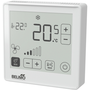 Bild von Belimo Raumsensor / Raumbediengerät Temperatur aktiv, NFC, 0...5 V, 0...10 V, 2...10 V, 4...20 mA, MP-Bus, ePaper-Touch-Display, PC, weiss, RAL 9003, Art.Nr. :P-22RT-1800D-1