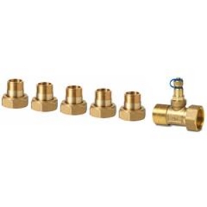 Bild von Siemens - 6-Weg PICV Messingverschraubungen, DN20, 5x G 1"/R  3/4", 1x G 1"/G  3/4", 6er-Set, inkl. Dichtungen, Art.Nr. :ALN15.205B/1-ALP57