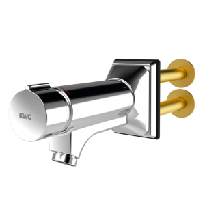 Bild von KWC F5S-Mix - F5SM1012, Selbstschluss-Wandbatterie für Hinterwandmontage, Ausladung des Auslaufs:170 mm, mit Rückflussverhinderer:ja, Berechnungsdurchfluss Trinkwasser:0.07 l/s, Berechnungsdurchfluss Warmwasser:0.07 l/s, Art.Nr. : 2030071618